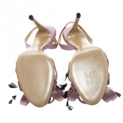 Pre Owned Valentino Lavender Satin Feather Embellished Open Toe Slingback Sandals Size 38.5