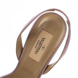 Pre Owned Valentino Lavender Satin Feather Embellished Open Toe Slingback Sandals Size 38.5