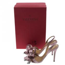 Pre Owned Valentino Lavender Satin Feather Embellished Open Toe Slingback Sandals Size 38.5