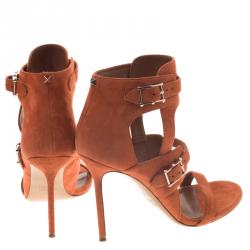 Pre Owned Valentino Orange Suede Buckle Detail Ankle Wrap Sandals Size 40