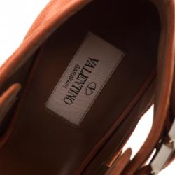Pre Owned Valentino Orange Suede Buckle Detail Ankle Wrap Sandals Size 40