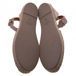 Pre Owned Valentino Light Pink Embroidered Leather A Jour Ankle Strap Espadrilles Size 40