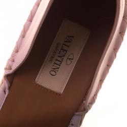 Pre Owned Valentino Light Pink Embroidered Leather A Jour Ankle Strap Espadrilles Size 40