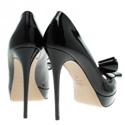 Pre Owned Valentino Black Patent Leather Couture Bow Peep Toe Platform Pumps Size 40