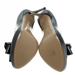 Pre Owned Valentino Black Patent Leather Couture Bow Peep Toe Platform Pumps Size 40