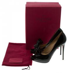 Pre Owned Valentino Black Patent Leather Couture Bow Peep Toe Platform Pumps Size 40