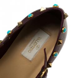 Pre Owned Valentino Brown Leather Rolling Rockstud Cage Flats Size 40