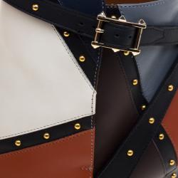 Pre Owned Valentino Multicolor Studded Paneled Leather Ankle Boots Size 40