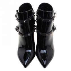 Pre Owned Valentino Black Patent Leather Rockstud Ankle Boots Size 39