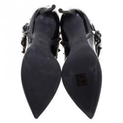 Pre Owned Valentino Black Patent Leather Rockstud Ankle Boots Size 39