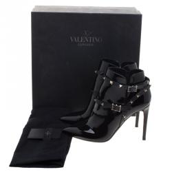 Pre Owned Valentino Black Patent Leather Rockstud Ankle Boots Size 39