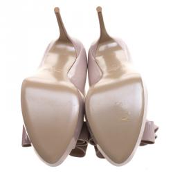 Pre Owned Valentino Beige Patent Leather Couture Bow Peep Toe Platform Pumps Size 38