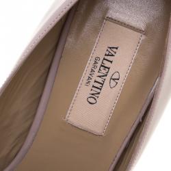 Pre Owned Valentino Beige Patent Leather Couture Bow Peep Toe Platform Pumps Size 38