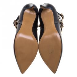 Pre Owned Valentino Black Leather Rockstud Pointed Toe Ankle Boots Size 38.5