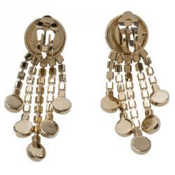 Pre Owned Valentino Faux Pearl and Crystals Gold Tone Earrings