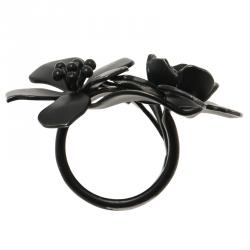 Pre Owned Valentino Black Flowers Ring Size 52