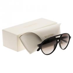 Pre Owned Valentino Black V728S Round Sunglasses