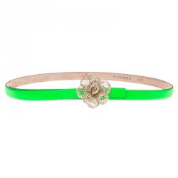 مملوكة مسبقًا حزام فالنتينو جلد أخضر مرصع إبزيم وردة 80 سم