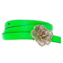 مملوكة مسبقًا حزام فالنتينو جلد أخضر مرصع إبزيم وردة 80 سم