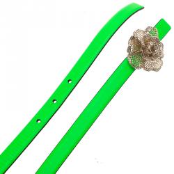 مملوكة مسبقًا حزام فالنتينو جلد أخضر مرصع إبزيم وردة 80 سم