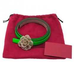 مملوكة مسبقًا حزام فالنتينو جلد أخضر مرصع إبزيم وردة 80 سم