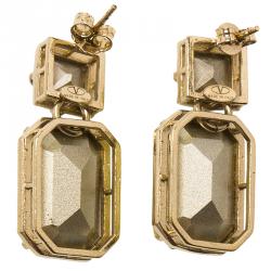 Pre Owned Valentino Yellow & Green Crystal Pyramid Gold Tone Dangle Earrings