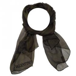 مملوكة مسبقًا Valentino Dark Green Black Printed Silk Scarf