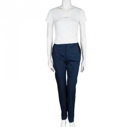 Pre Owned Valentino Navy Blue Cotton Contrast Bow Pocket Detail Pants M