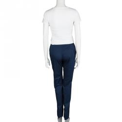 Pre Owned Valentino Navy Blue Cotton Contrast Bow Pocket Detail Pants M