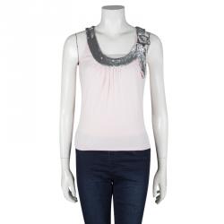 Pre Owned Valentino Blush Pink Knit Sequin Embellished Neckline Detail Sleeveless Top S