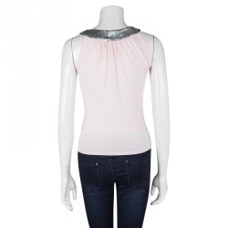 Pre Owned Valentino Blush Pink Knit Sequin Embellished Neckline Detail Sleeveless Top S