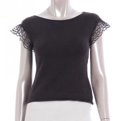 Pre Owned Valentino Dark Brown Lace Sleeve Knit Top S