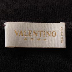 Pre Owned Valentino Dark Brown Lace Sleeve Knit Top S