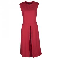 Pre Owned Valentino Red Inverted Pleat Detail Sleeveless Sheath Dress M
