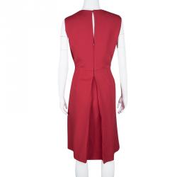 Pre Owned Valentino Red Inverted Pleat Detail Sleeveless Sheath Dress M