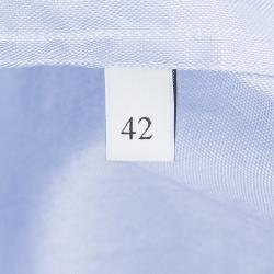 Pre Owned Valentino Blue Cotton Chambray Neck Tie Detail Long Sleeve Blouse M