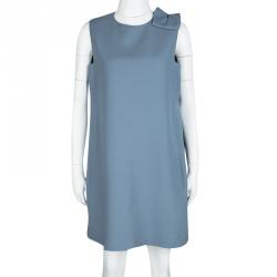 Pre Owned Valentino Powder Blue Draped Bow Detail Sleeveless Shift Dress S