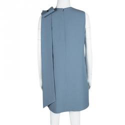 Pre Owned Valentino Powder Blue Draped Bow Detail Sleeveless Shift Dress S