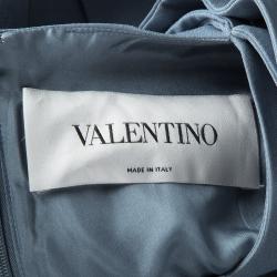 Pre Owned Valentino Powder Blue Draped Bow Detail Sleeveless Shift Dress S