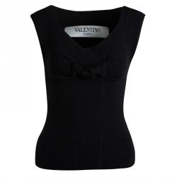 Pre Owned Valentino Black Wool Bow Detail Top  S