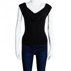 Pre Owned Valentino Black Wool Bow Detail Top  S