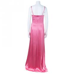 Pre Owned Valentino Pink Strapless Floral Brooch Gown L