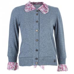 Pre Owned Valentino Gray Wool Floral Trimmed Cardigan M