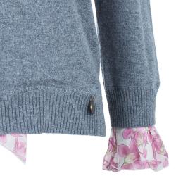 Pre Owned Valentino Gray Wool Floral Trimmed Cardigan M