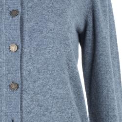 Pre Owned Valentino Gray Wool Floral Trimmed Cardigan M