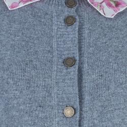 Pre Owned Valentino Gray Wool Floral Trimmed Cardigan M