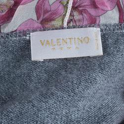 Pre Owned Valentino Gray Wool Floral Trimmed Cardigan M