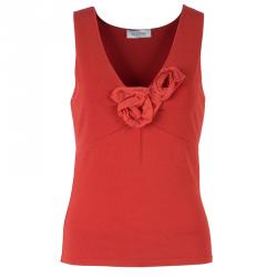 Pre Owned Valentino Red Sleeveless Rosette Detail Top S