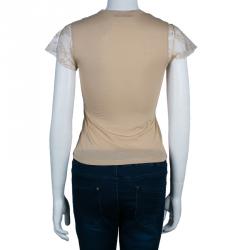 Pre Owned Valentino Beige Lace Print Cotton Top XS