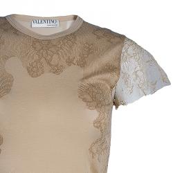 Pre Owned Valentino Beige Lace Print Cotton Top XS